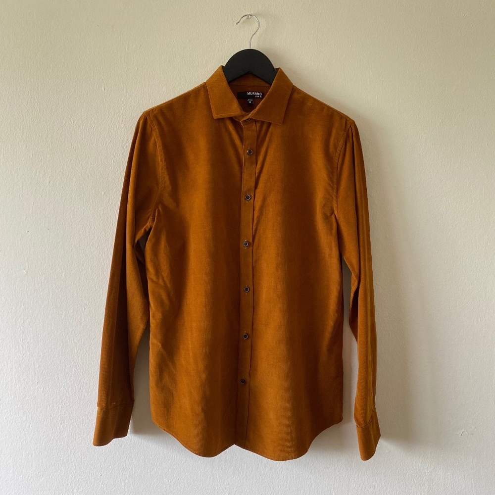 Murano Corduroy Slim fit  Long Sleeve Shirt Tobacco Color Brown Size Medium